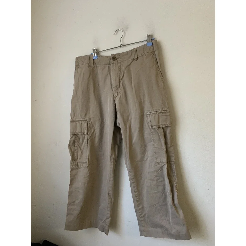 Banana Republic Men Pants 33x26 Khaki Baggy Skater Wide Leg Relaxed Pocket Cargo